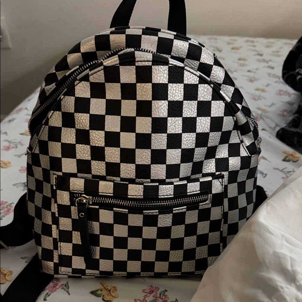 Checkerboard Mini Backpack in Black & Silver